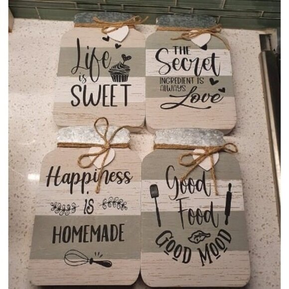 New Kitchen Wall Decor - Set of 4 Mason Jars - Charming Farmhouse Wall Decor